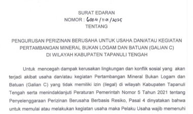 Marak Galian C Ilegal Di Tapteng, Bupati Keluarkan SE Cegah Dampak Kerusakan Lingkungan 